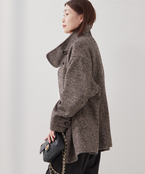 journal standard L'essage（ジャーナルスタンダードレサージュ）の「MANTECO/TWEEDスタンドショートコート（その他アウター・レディース・ブラウン/ブラック/ネイビー・36/38）」の4枚目の写真