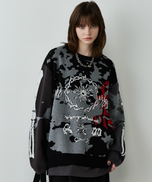 AIVER（アイバー）の「AIVER　骨ニット（ニット/セーター・メンズ・ブラック/ライトグレー/ブルー・SMALL/LARGE/MEDIUM）」の2枚目の写真