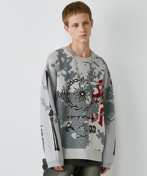 AIVER（アイバー）の「AIVER　骨ニット（ニット/セーター・メンズ・ブラック/ライトグレー/ブルー・SMALL/LARGE/MEDIUM）」の19枚目の写真