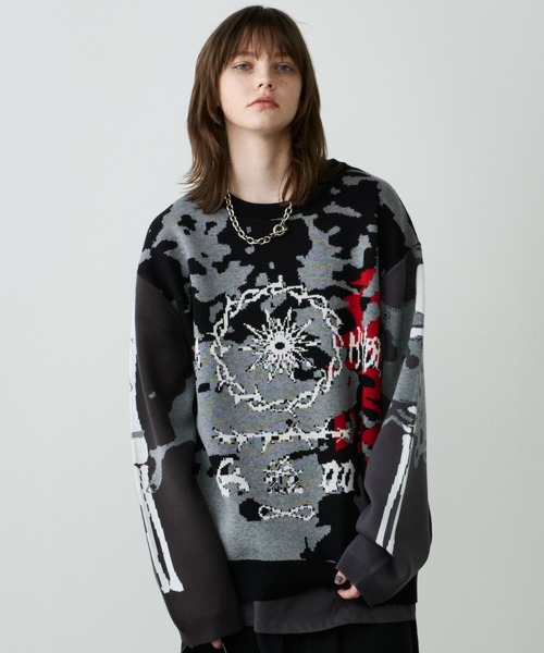 AIVER（アイバー）の「AIVER　骨ニット（ニット/セーター・メンズ・ブラック/ライトグレー/ブルー・SMALL/LARGE/MEDIUM）」の4枚目の写真