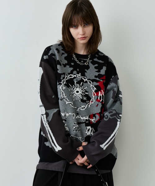 AIVER（アイバー）の「AIVER　骨ニット（ニット/セーター・メンズ・ブラック/ライトグレー/ブルー・SMALL/LARGE/MEDIUM）」の6枚目の写真