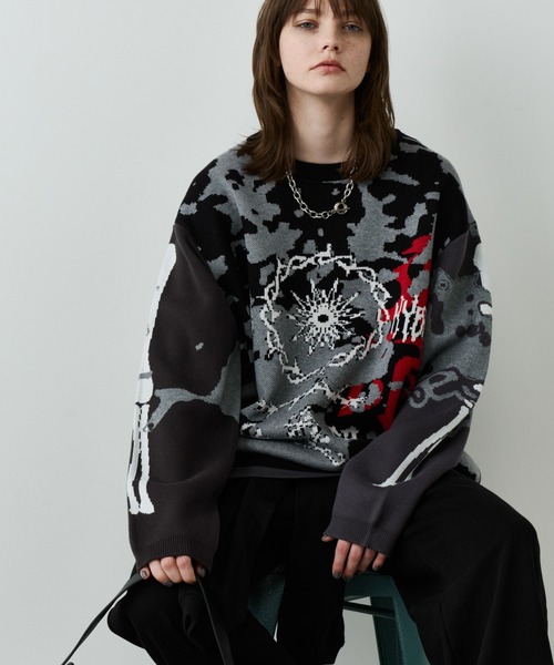 AIVER（アイバー）の「AIVER　骨ニット（ニット/セーター・メンズ・ブラック/ライトグレー/ブルー・SMALL/LARGE/MEDIUM）」の8枚目の写真