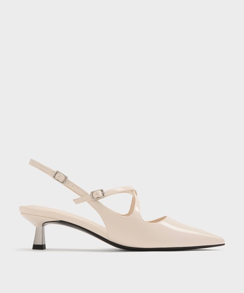 CHARLES & KEITH(チャールズ & キース)の「ポインテッドトゥ クロスオーバースリングバックキトゥンヒール(パンプス・レディース・ブラック/オフホワイト/マルーン・22cm/22.5cm/23cm/23.5cm/24.5cm/25cm/25.5cm/26.5cm)」の2枚目の写真