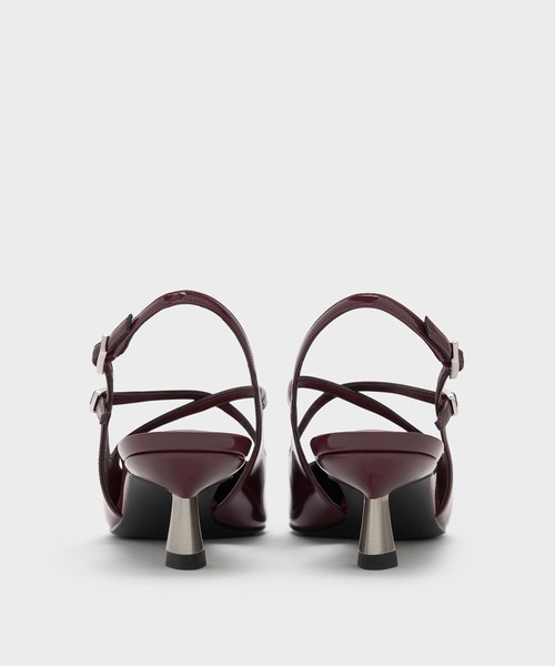 CHARLES & KEITH(チャールズ & キース)の「ポインテッドトゥ クロスオーバースリングバックキトゥンヒール(パンプス・レディース・ブラック/オフホワイト/マルーン・22cm/22.5cm/23cm/23.5cm/24.5cm/25cm/25.5cm/26.5cm)」の10枚目の写真