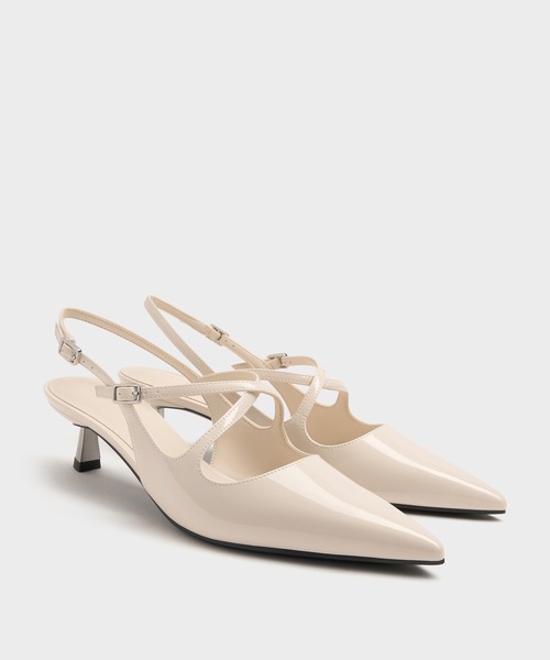 CHARLES & KEITH(チャールズ & キース)の「ポインテッドトゥ クロスオーバースリングバックキトゥンヒール(パンプス・レディース・ブラック/オフホワイト/マルーン・22cm/22.5cm/23cm/23.5cm/24.5cm/25cm/25.5cm/26.5cm)」の13枚目の写真