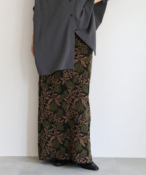 select MOCA Et(セレクトモカエト)の「【Et】Leaf-pattern Knit Skirt(スカート・レディース・アイボリー/ブラウン・FREE)」の1枚目の写真