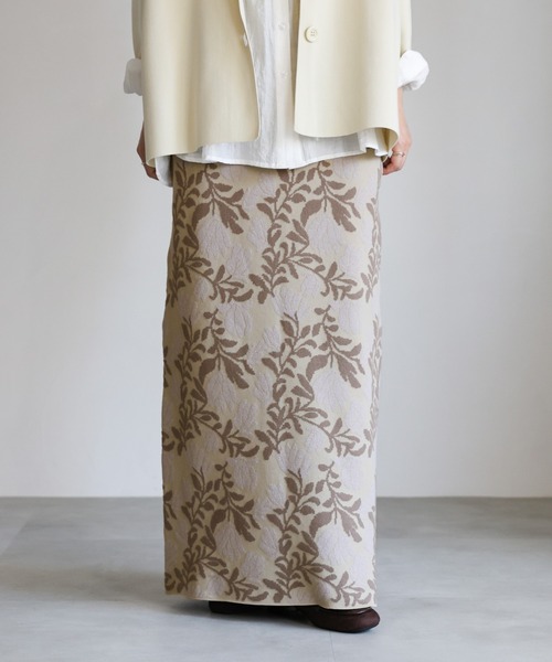 select MOCA Et(セレクトモカエト)の「【Et】Leaf-pattern Knit Skirt(スカート・レディース・アイボリー/ブラウン・FREE)」の2枚目の写真