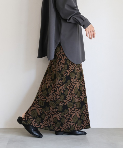 select MOCA Et(セレクトモカエト)の「【Et】Leaf-pattern Knit Skirt(スカート・レディース・アイボリー/ブラウン・FREE)」の3枚目の写真