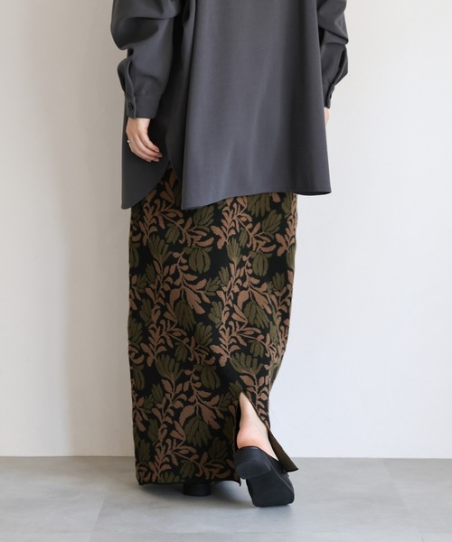 select MOCA Et(セレクトモカエト)の「【Et】Leaf-pattern Knit Skirt(スカート・レディース・アイボリー/ブラウン・FREE)」の6枚目の写真