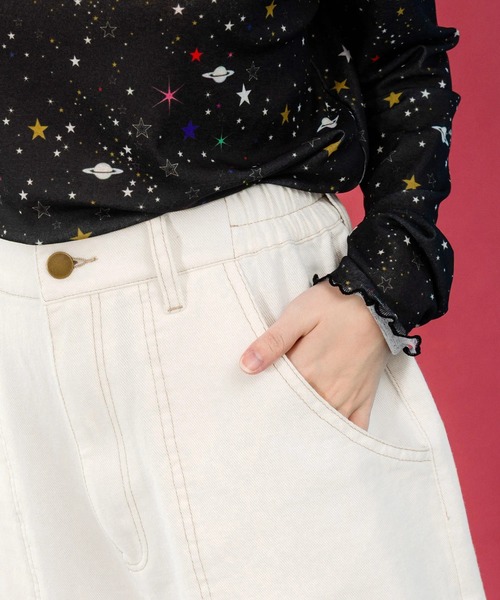 ScoLar（スカラー）の「ScoLar/スカラー　アート柄 デニムパンツ（デニムパンツ・レディース・ホワイト・FREE）」の4枚目の写真