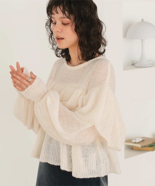titivate(ティティベイト)の「ティアードフリルモヘアライクローゲージニットトップス(ニット/セーター・レディース・ライトベージュ/アイボリー/ネイビー/ピンク・FREE)」の11枚目の写真
