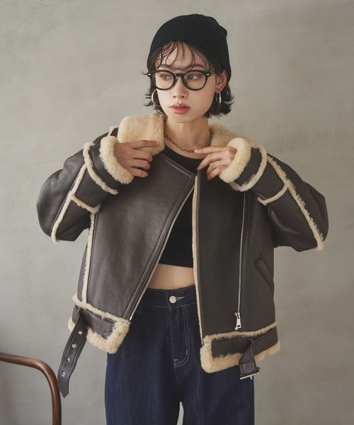 mouton riders jacket /ムートン配色ライダースジャケット