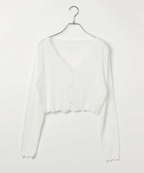 repipi armario(レピピ アルマリオ)の「【girly line】パターンメッシュカーディガン(カーディガン/ボレロ・キッズ・ホワイト/サックスブルー/ブラック・MEDIUM/LARGE/SMALL)」の1枚目の写真