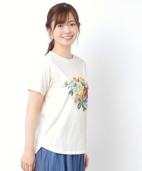 LAURA ASHLEY（ローラアシュレイ）の「【接触冷感/UVカット／コットン100％】ストウ柄 Tシャツ（Tシャツ/カットソー・レディース・ブラック/ライトグレー/オフホワイト・40/38）」の2枚目の写真