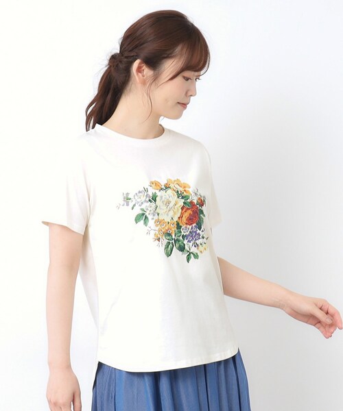 LAURA ASHLEY（ローラアシュレイ）の「【接触冷感/UVカット／コットン100％】ストウ柄 Tシャツ（Tシャツ/カットソー・レディース・ブラック/ライトグレー/オフホワイト・40/38）」の21枚目の写真