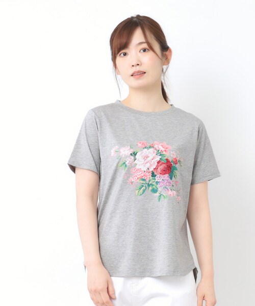 LAURA ASHLEY（ローラアシュレイ）の「【接触冷感/UVカット／コットン100％】ストウ柄 Tシャツ（Tシャツ/カットソー・レディース・ブラック/ライトグレー/オフホワイト・40/38）」の17枚目の写真