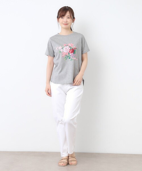 LAURA ASHLEY（ローラアシュレイ）の「【接触冷感/UVカット／コットン100％】ストウ柄 Tシャツ（Tシャツ/カットソー・レディース・ブラック/ライトグレー/オフホワイト・40/38）」の16枚目の写真