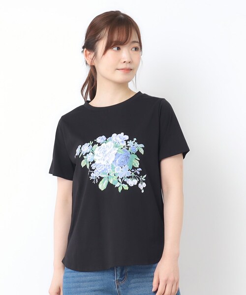LAURA ASHLEY（ローラアシュレイ）の「【接触冷感/UVカット／コットン100％】ストウ柄 Tシャツ（Tシャツ/カットソー・レディース・ブラック/ライトグレー/オフホワイト・40/38）」の13枚目の写真