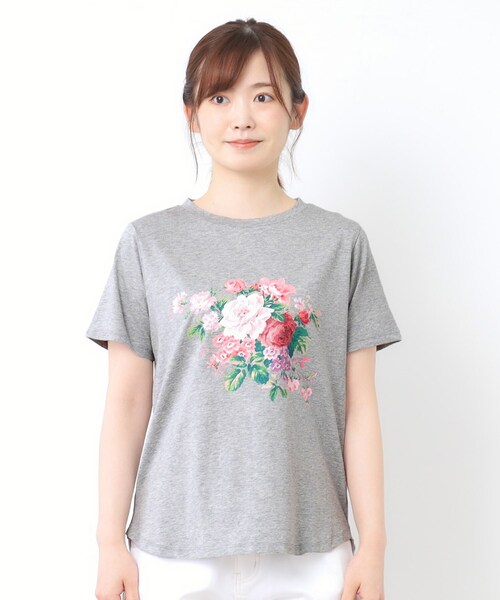 LAURA ASHLEY（ローラアシュレイ）の「【接触冷感/UVカット／コットン100％】ストウ柄 Tシャツ（Tシャツ/カットソー・レディース・ブラック/ライトグレー/オフホワイト・40/38）」の9枚目の写真