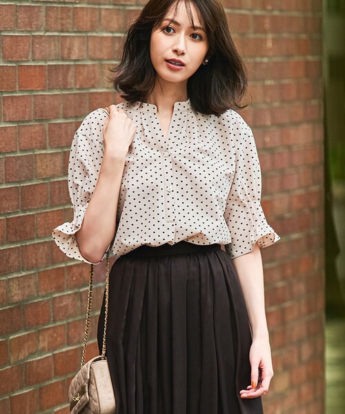 WEB&一部店舗限定/洗える】ドットプリント サッカー ブラウス（シャツ