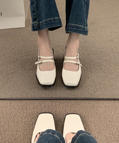 Lace Ladies(レースレディース)の「パテント スクエアトゥ ダブルストラップ スリングバック パンプス(パンプス・レディース・ブラック/アイボリー/ワインレッド・22.5cm/23cm/23.5cm/24cm/24.5cm/25cm)」の6枚目の写真