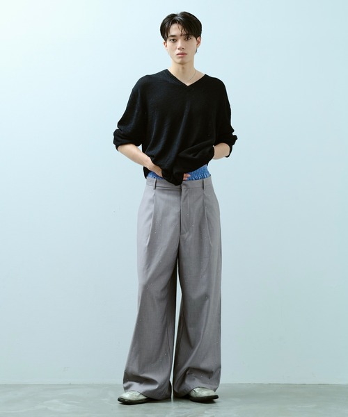 CAMPHOR WOOD(カンファーウッド)の「wide baggy rhinestone slacks / ワイドバギーラインストーンスラックス(スラックス・メンズ・グレー/ブラック/ライトグレー・SMALL/MEDIUM/LARGE)」の15枚目の写真