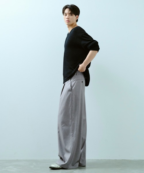 wide baggy rhinestone slacks / ワイドバギーラインストーン