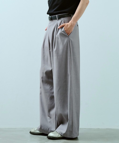 wide baggy rhinestone slacks / ワイドバギーラインストーン