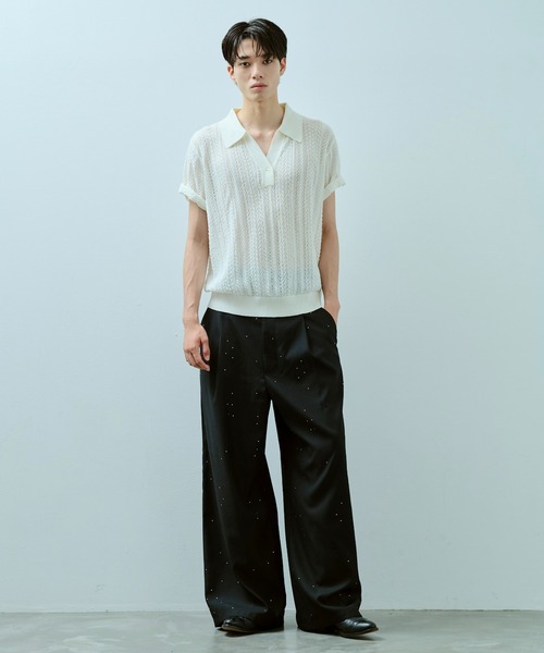 wide baggy rhinestone slacks / ワイドバギーラインストーン