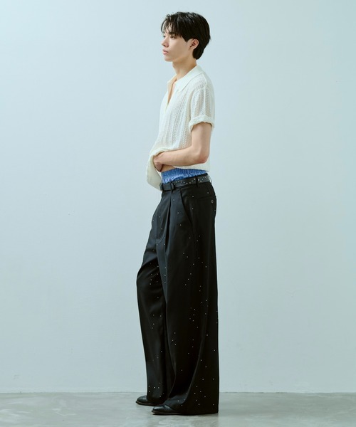 CAMPHOR WOOD(カンファーウッド)の「wide baggy rhinestone slacks / ワイドバギーラインストーンスラックス(スラックス・メンズ・グレー/ブラック/ライトグレー・SMALL/MEDIUM/LARGE)」の5枚目の写真