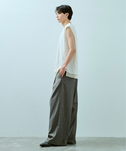 Camphor wood ワイドバギーラインストーンサラックス s Camphor wood スラックス wide baggy rhinestone slacks