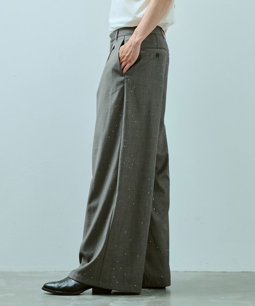 wide baggy rhinestone slacks / ワイドバギーラインストーン