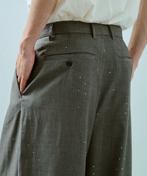 wide baggy rhinestone slacks / ワイドバギーラインストーン