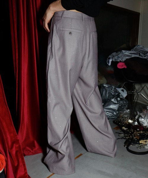 wide baggy rhinestone slacks / ワイドバギーラインストーン