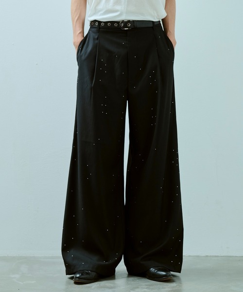 Camphor wood ワイドバギーラインストーンサラックス s wide baggy rhinestone slacks / ワイドバギーラインストーン