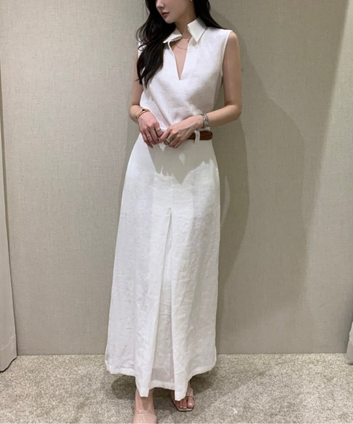 AMAJI(アマジ)の「セットアップ ノースリスキッパーネックトップス&センターダーツロングスカート(シャツ/ブラウス・レディース・ホワイト・FREE)」の6枚目の写真