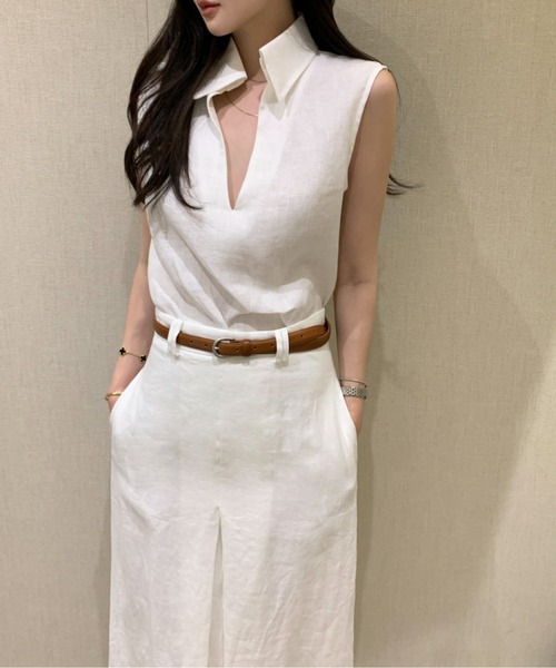 AMAJI(アマジ)の「セットアップ ノースリスキッパーネックトップス&センターダーツロングスカート(シャツ/ブラウス・レディース・ホワイト・FREE)」の3枚目の写真
