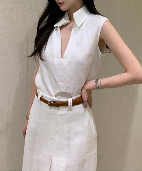 AMAJI(アマジ)の「セットアップ ノースリスキッパーネックトップス&センターダーツロングスカート(シャツ/ブラウス・レディース・ホワイト・FREE)」の2枚目の写真