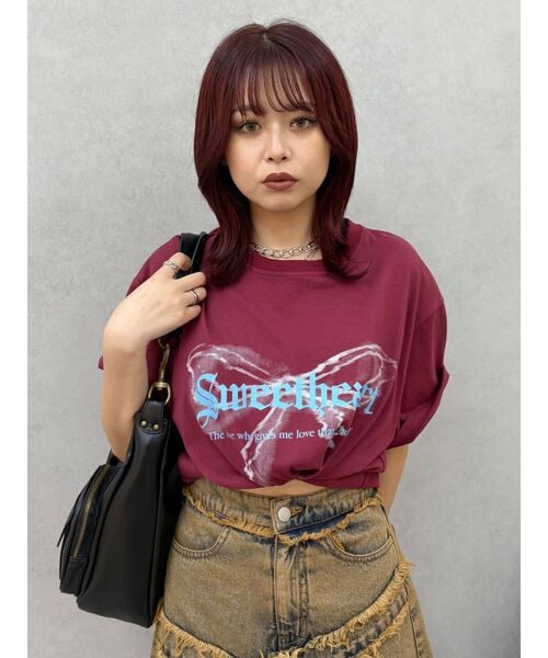 EVRIS（エヴリス）の「フロントリボングラフィックBIG Tシャツ（Tシャツ/カットソー・レディース・ホワイト/レッド/ブラック・FREE）」の22枚目の写真