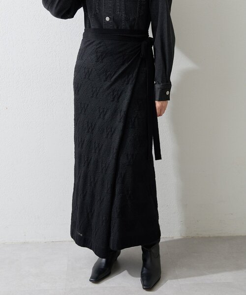 Whim Gazette（ウィムガゼット）の「ジャガードラップスカート（スカート・レディース・ブラック/オフホワイト・FREE）」の2枚目の写真