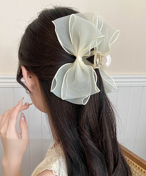 セール】チュールリボンヘアクリップ（バレッタ/ヘアクリップ