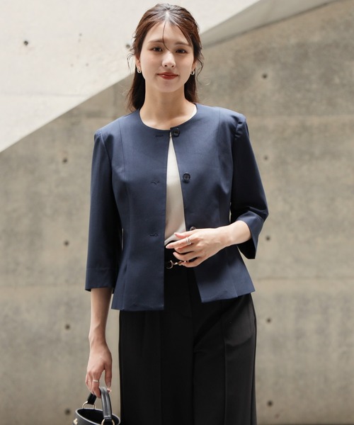 DRESS PLUS(ドレスプラス)の「スリット入りノーカラージャケット(ノーカラージャケット・レディース・ネイビー/ミント/ホワイト・M/L/XL)」の3枚目の写真