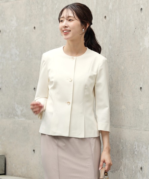 DRESS PLUS(ドレスプラス)の「スリット入りノーカラージャケット(ノーカラージャケット・レディース・ネイビー/ミント/ホワイト・M/L/XL)」の1枚目の写真