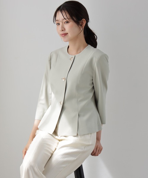 DRESS PLUS(ドレスプラス)の「スリット入りノーカラージャケット(ノーカラージャケット・レディース・ネイビー/ミント/ホワイト・M/L/XL)」の2枚目の写真