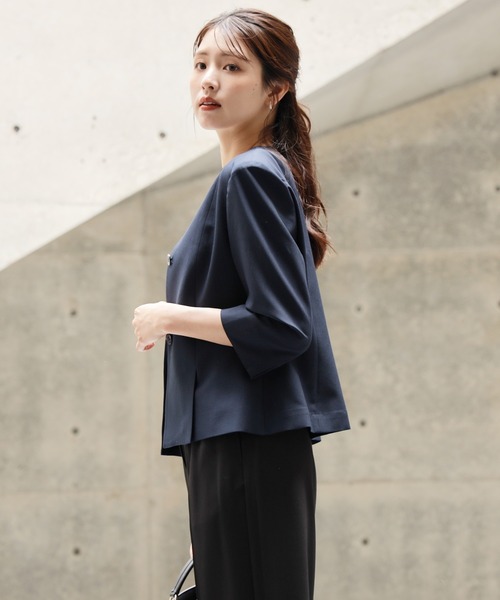 DRESS PLUS(ドレスプラス)の「スリット入りノーカラージャケット(ノーカラージャケット・レディース・ネイビー/ミント/ホワイト・M/L/XL)」の15枚目の写真