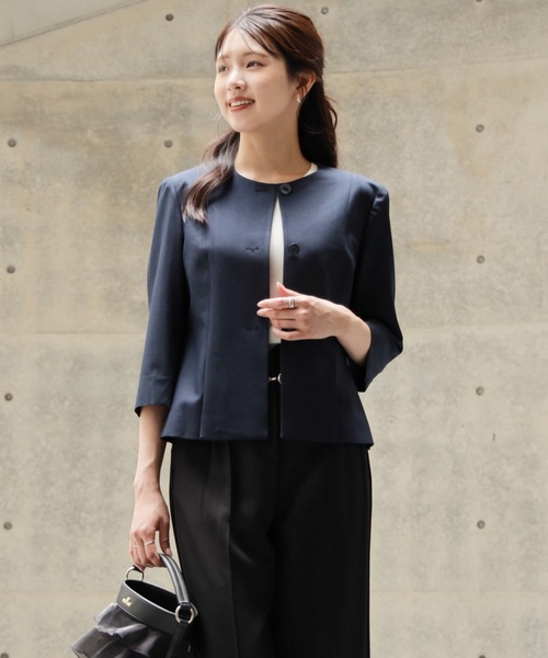 DRESS PLUS(ドレスプラス)の「スリット入りノーカラージャケット(ノーカラージャケット・レディース・ネイビー/ミント/ホワイト・M/L/XL)」の17枚目の写真