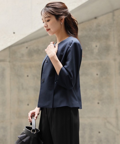 DRESS PLUS(ドレスプラス)の「スリット入りノーカラージャケット(ノーカラージャケット・レディース・ネイビー/ミント/ホワイト・M/L/XL)」の22枚目の写真