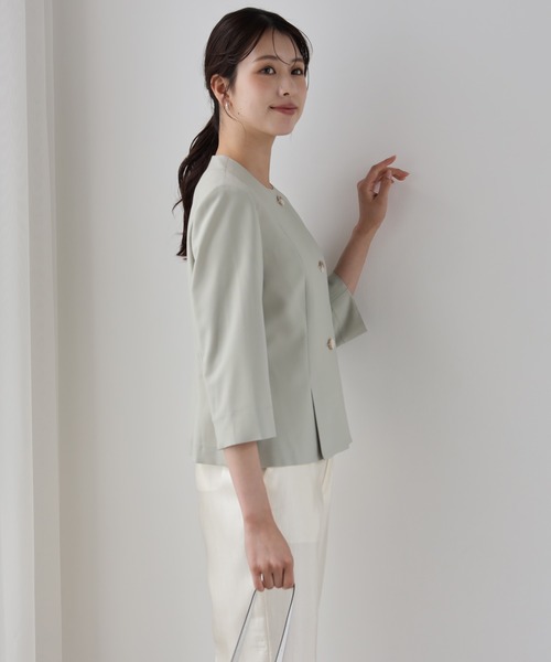 DRESS PLUS(ドレスプラス)の「スリット入りノーカラージャケット(ノーカラージャケット・レディース・ネイビー/ミント/ホワイト・M/L/XL)」の4枚目の写真