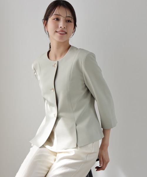 DRESS PLUS(ドレスプラス)の「スリット入りノーカラージャケット(ノーカラージャケット・レディース・ネイビー/ミント/ホワイト・M/L/XL)」の5枚目の写真
