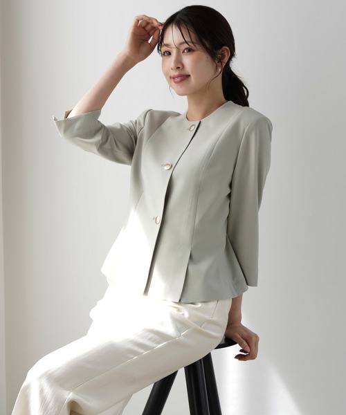 DRESS PLUS(ドレスプラス)の「スリット入りノーカラージャケット(ノーカラージャケット・レディース・ネイビー/ミント/ホワイト・M/L/XL)」の6枚目の写真
